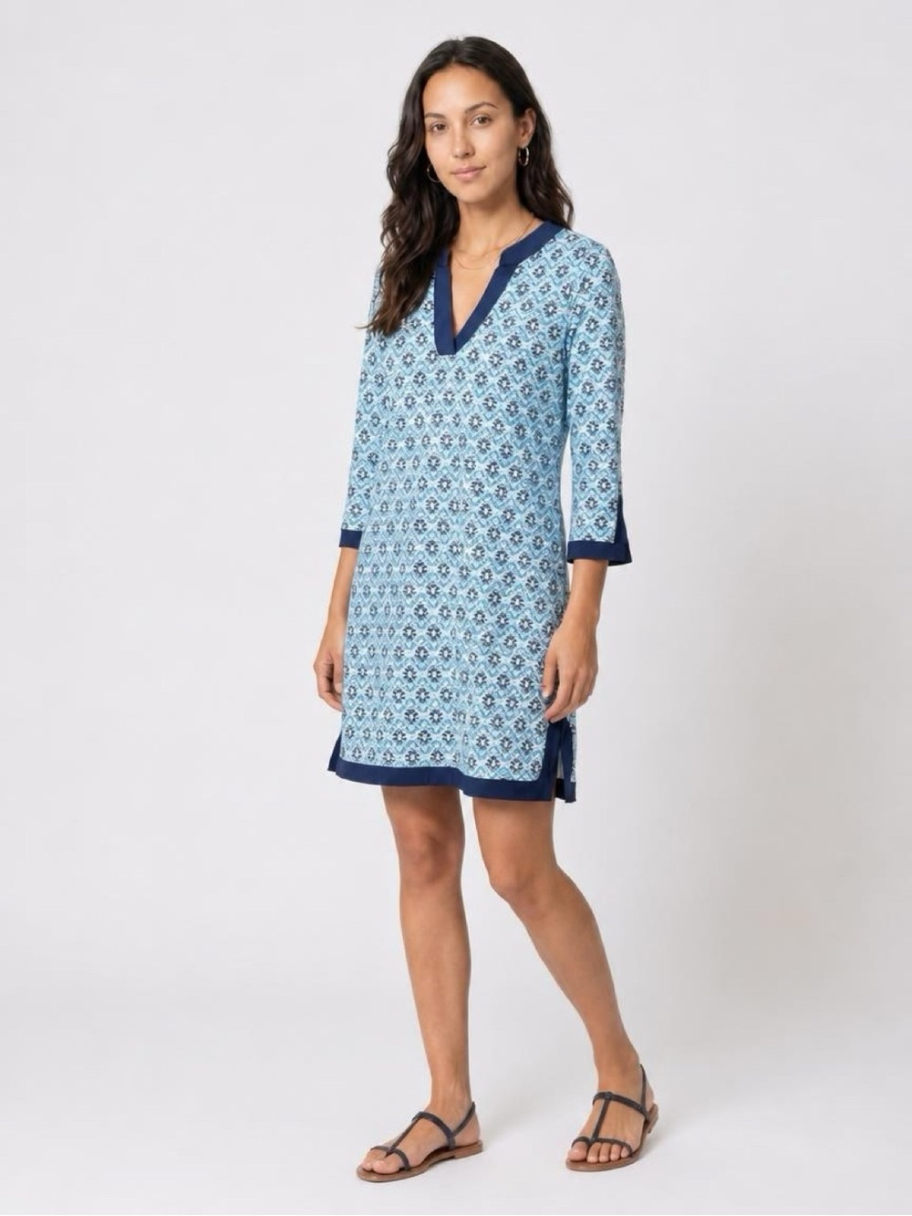 Aqua Sole Blue Patterned Midi Dress